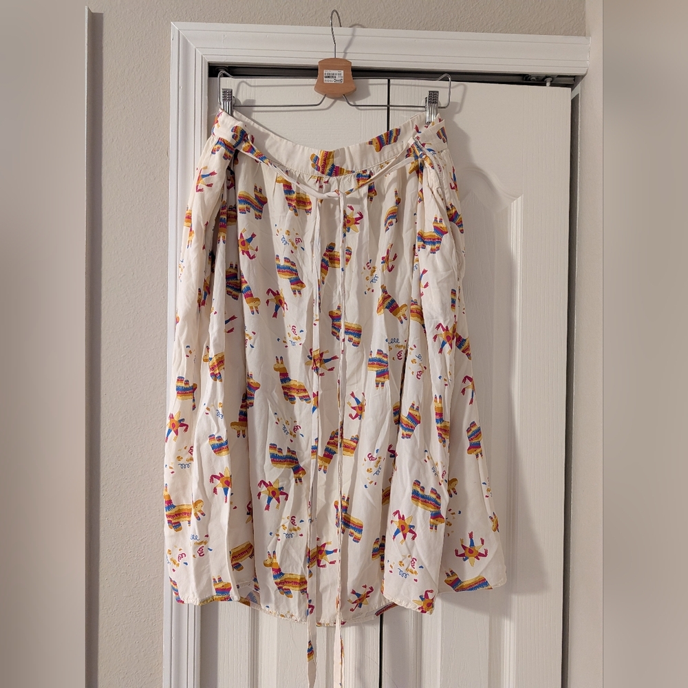 Modcloth Cream Skirt with Colorful Llama Print
